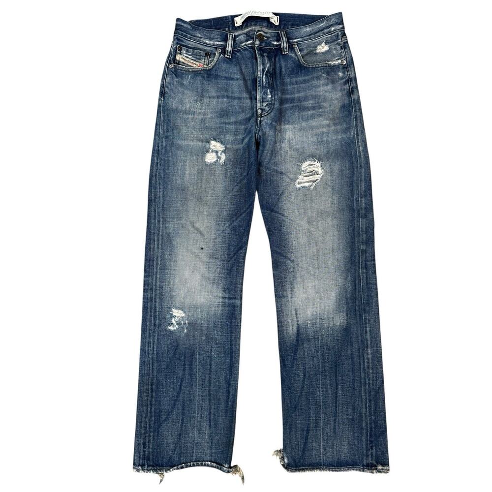 Vintage Diesel Industry Jeans Mens 36 Blue Distressed Made in Italy Button Fly - Picture 1 of 16